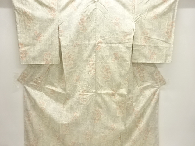 JAPANESE KIMONO / ANTIQUE KIMONO / SILK / TSUMUGI / WOVEN FLOWER CLASSICAL PATTERN